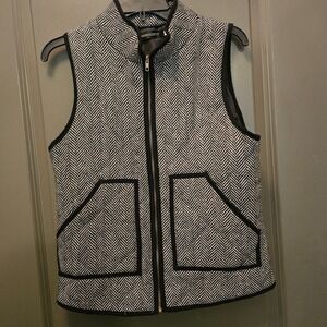 MEROKEE TY Herringbone Quilted Puffer Vest Black White Zip  Collar‎ Women S